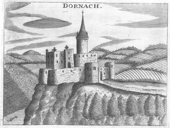 Gravur, Ansicht von Schloss Dornach, Oberösterreich